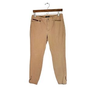Lauren Ralph Lauren Equestrian Horse Riding Slim Leg Snap Hem Pants Tan Beige 8
